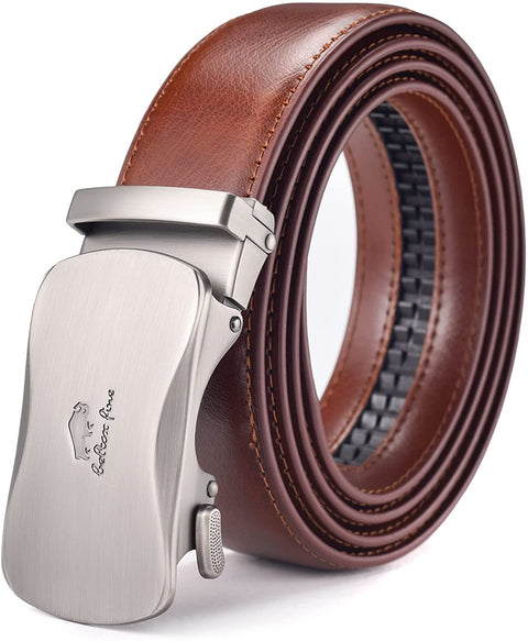 Men Belts Leather Male Slide Ratchet Work Dress Strap w Interchangeable Buckle Beltox （46"-56" Waist Adjustable，Brown NT）
