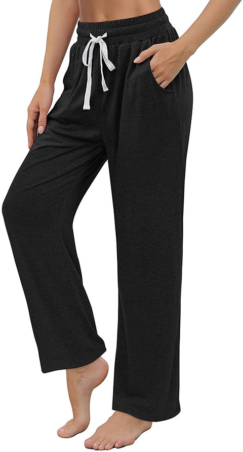 Womens Yoga Pants Comfy Wide Leg Drawstring Loose Straight Lounge Running Workout Pants with Pockets