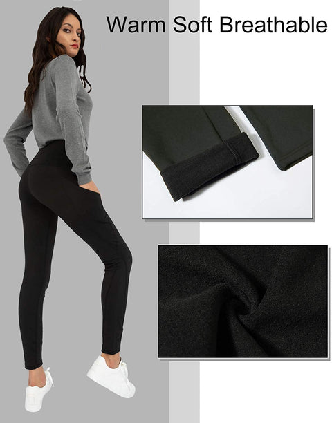Fleece Lined Leggings for Women High Waist Thick Thermal Tights Winter Running Yoga Pants with Pockets