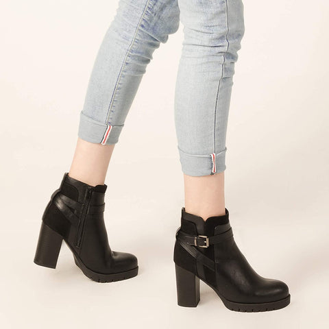 mysoft Womens Ankle Boots Chunky High Heel Zipper Booties