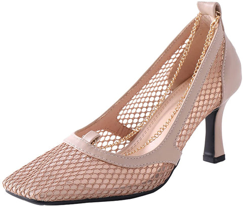 Tale Women's Diamante Fishnet Stretch Square Toe High Heels Slip On Stiletto Sandals