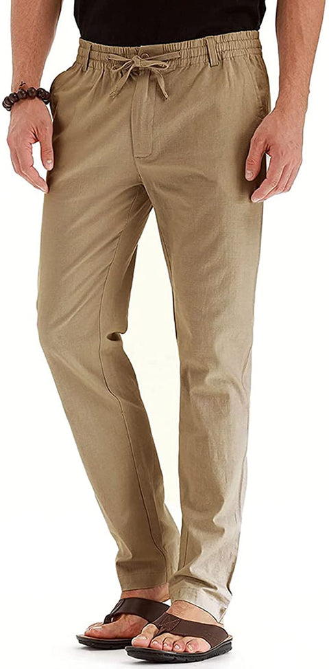 elselect Men's Chino Drawstring Pants Casual Long Khaki Dress Pants Slim Fit Golf Yoga Beach Work Trousers