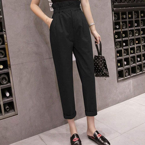 Women's High Waist Thin Trousers Harem Slim Casual Comfy Pants