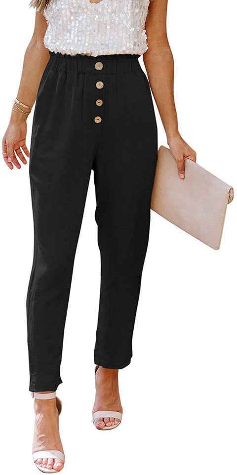 Pants for Women Summer Elastic High Waisted Pants Dress Pants Work Pants Paper Bag Pants with Pockets Black Medium