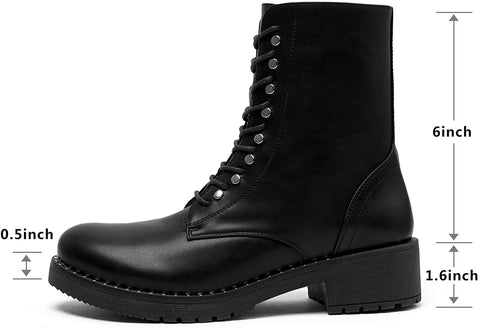 katliu Women's Military Combat Boots Lace Up Ankle Boots