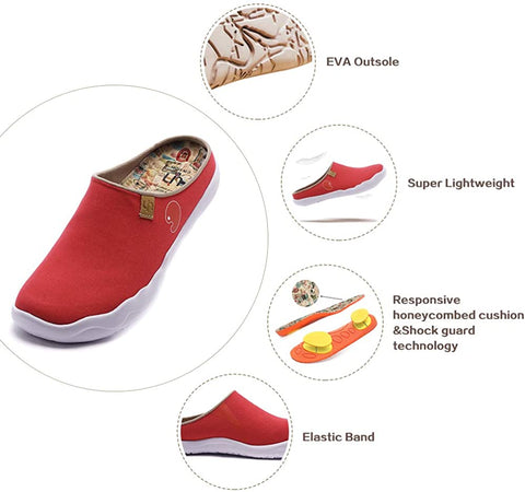 UIN Women's Men's Flats Slippers Fashion Canvas Comfort Wide Toe Casual Household Slip On Summer Travel Shoes Unisex Red