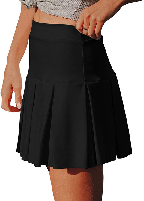 Womens Tennis Skirt Athletic Pleated Skirt Active Skirts with Shorts Golf Running Workout Mini Skirts with Pockets Black Large