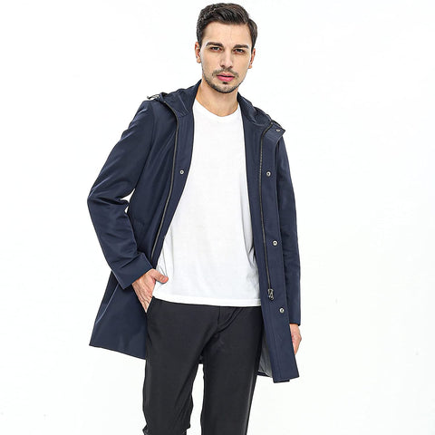 Men's Trench Coat AIYIMEI Windbreaker Jacket Men Waterproof Jacket Men's Slim Fit Long Overcoat