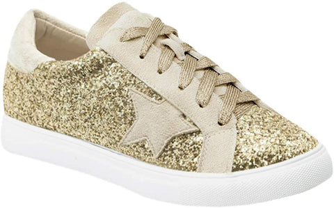 Womens Fashion Star Sneakers Lace Up Platform Glitter Low Top Comfort Walking Running Shoes