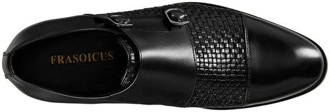 FRASOICUS Men ’s Dress Shoes Genuine Leather Single Monk Strap Slip-On Shoes for Formal Occasions