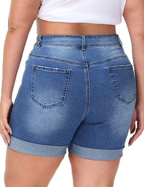 Plus Size Denim Shorts Women High Waisted Stretch Summer Jean Shorts