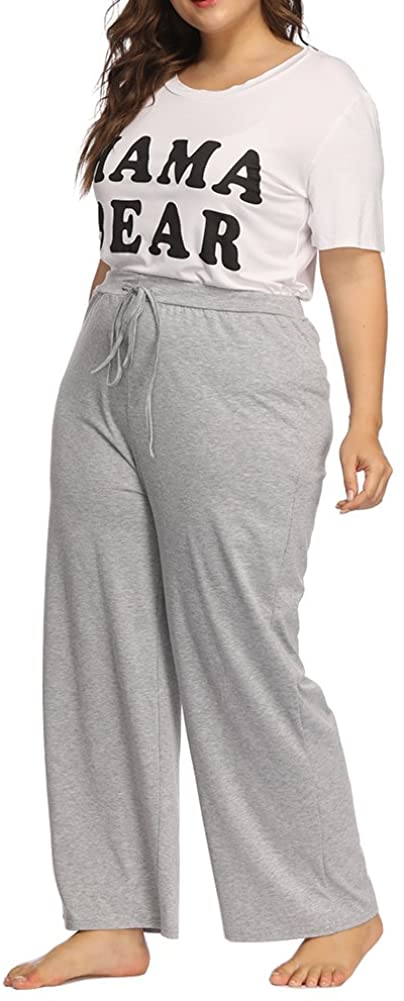 Women's Plus Size Comfy Stretch Long Pajama Pants Drawstring Sleep Lounge Pants