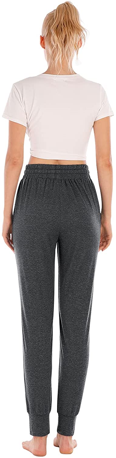 Yoga Pants with Pockets for Women Drawstring High Waisted Pants Loose Workout Joggers Pants Dark Grey 2X-Large