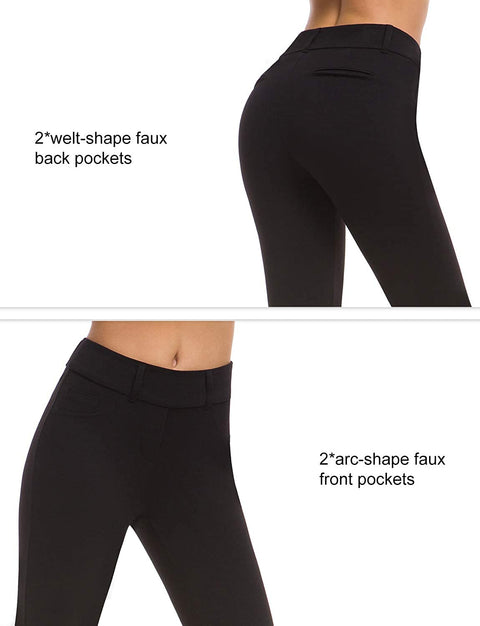Women’s Bootcut Pull-On Dress Pants Office Business Casual Yoga Work Pants with Key Pocket Straight Leg