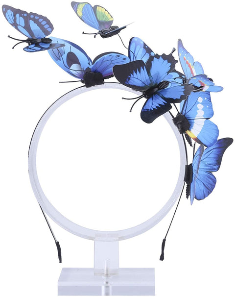 AWAYTR Girl Butterfly Fancy Fairy Headband Boho Chic Fabric Art Costume Party Tiara Crown Prop Hair Band Hoop Headband (Navy Blue-1)
