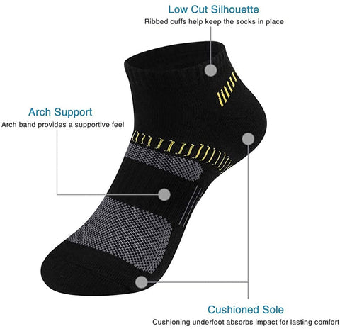 Men's Athletic Running Ankle Low Cut Socks (6 Pack)
