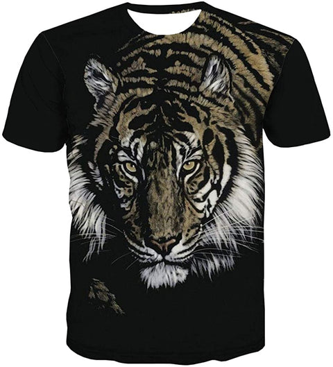 Tiger T Shirts for Men 3D Printed Wild Animal Face Shirt Short Sleeve