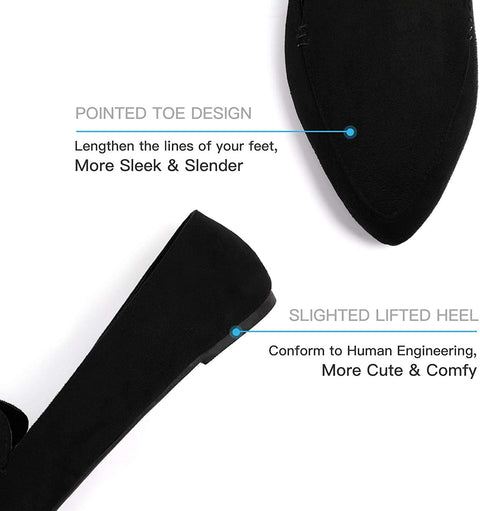 MUSSHOE Womens Flats Pointy Toe Ballet Flats Lightweight Slip On Ballet Shoes for Women,Black 7