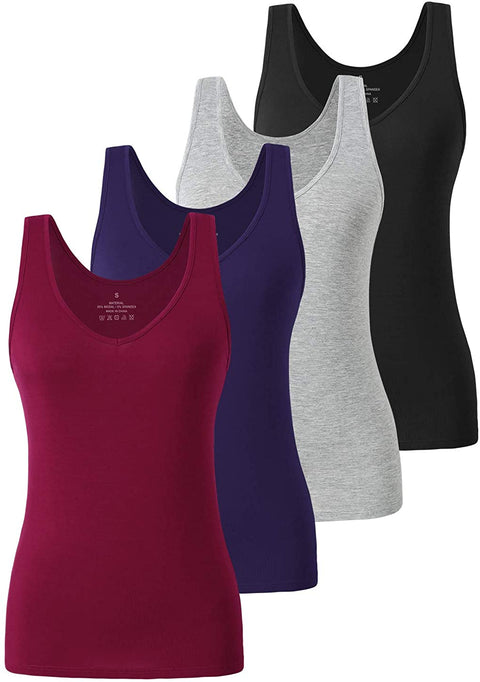 Xelky Womens 4 Pack Tank Tops V Neck Undershirt Lightweight Plain Sleeveless Shirts Stretch Basic Wide Strap Tanks(S-XXL)