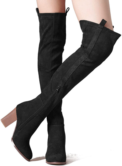Tale Women's Suede Over The Knee Boots Pointed Toe Stack Block High Heel Comfot Winter Knee High Boots
