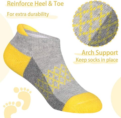 Boys Socks 6 Pairs Ankle Athletic Sock Half Cushioned Low Cut Socks for Toddler Little Big Kids