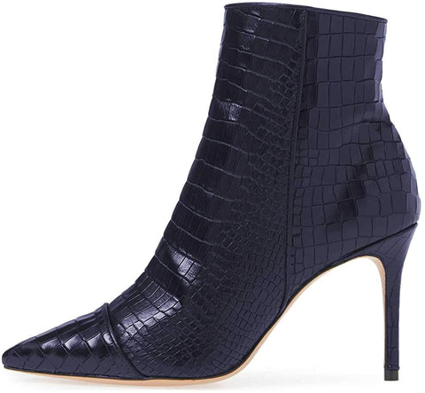 FSJ Women Sexy Lizardskin Ankle Boots Pointy Toe Slender High Heels Winter Party Shoes Size 4-15 US