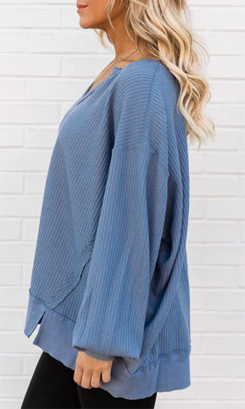 Zwurew Women's Waffle Knit Off Shoulder V-neck Sweater Dolman Long Sleeve Sweatshirt Top