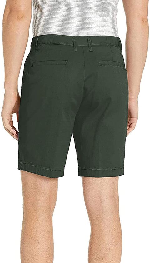 Men Casual Flat Front Shorts Straight Fit Stretch Chino Shorts