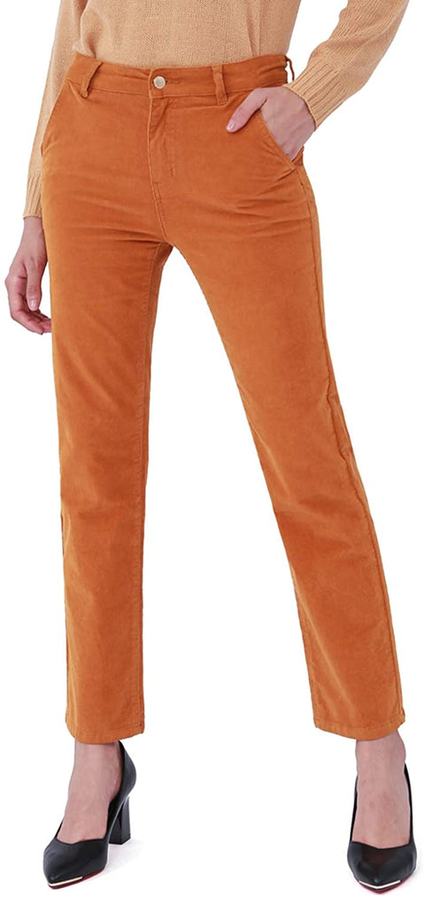 Women's Stretch Corduroy Pants Straight-Fit Fall Winter Warm Comfy Fashion Work Casual Pants