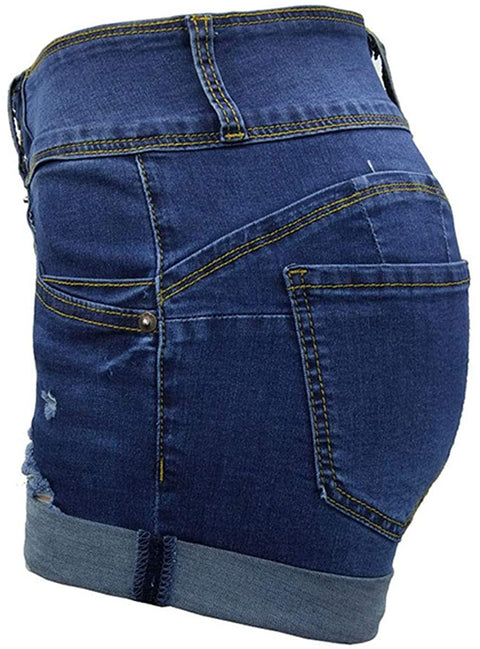 Women's Rolled Hem Casual Ripped High Waisted Distressed Denim Shorts