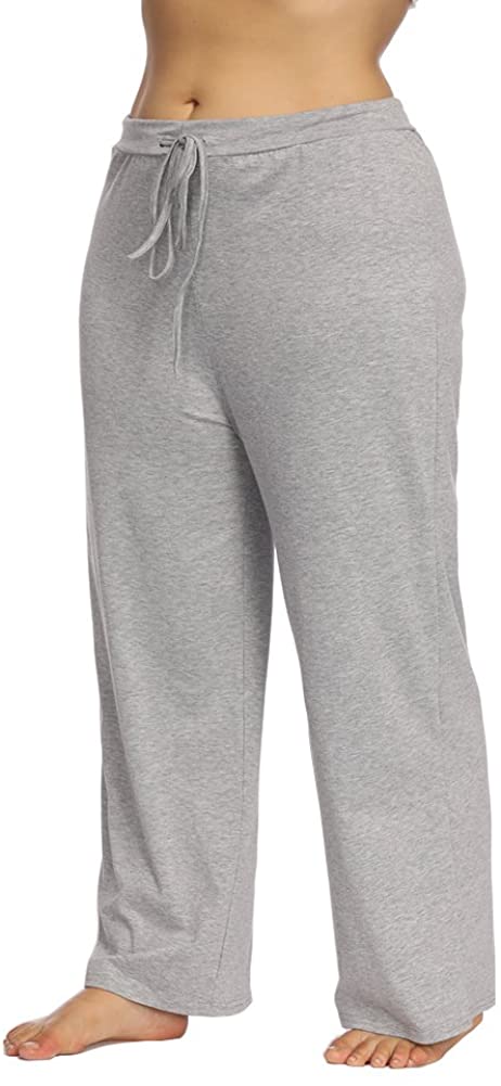 Women's Plus Size Comfy Stretch Long Pajama Pants Drawstring Sleep Lounge Pants