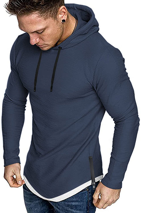 iWoo Mens Hooded T-Shirts Casual Lightweight Workout Hoodie Long/ Short Sleeve Hoodies Pullover Tee Tops Double Zips