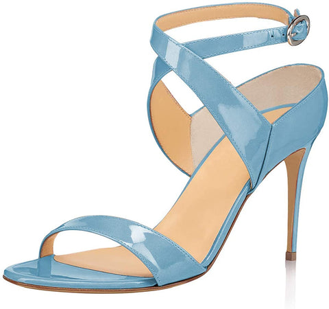 FSJ Women Open Toe Cross Buckle Ankle Straps Sandals Slingback Stiletto High Heel Pumps Casual Sexy Party Shoes Size 4-15 US