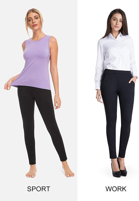 Women's Skinny Leg Work Pull on Slim Stretch Yoga Dress Pants w/Tummy Control