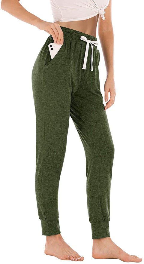 Yoga Pants with Pockets for Women Drawstring High Waisted Pants Loose Workout Joggers Pants Army Green X-Large