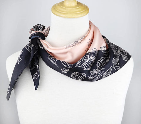 Vabovin 27.5" Silk Feeling Scarf Medium Square Satin Headscarf Fashion Pattern Hair Scarves and Wraps for Women