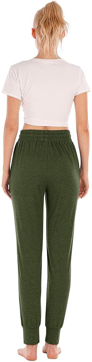 Yoga Pants with Pockets for Women Drawstring High Waisted Pants Loose Workout Joggers Pants Army Green X-Large