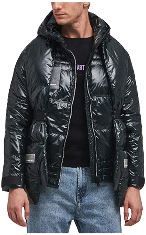 Men's Winter Warm Shinny Puffer Coat Lightweight Full Zip Up Hooded Down Jacket