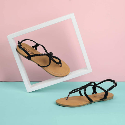 SANDALUP Women's Braided Strap Thong Flat Sandals