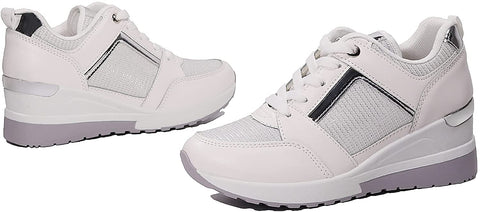 EETTARO Women's Wedge Platform Fashion Sneakers Ladies Lace Up High Heel Lightweight Walking Shoes