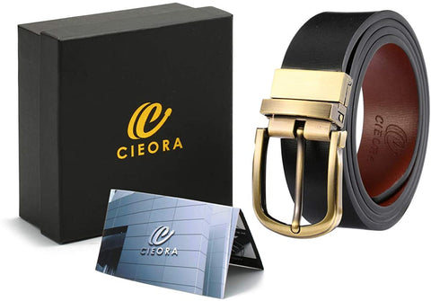 Men's Belt, CIEORA Leather Reversible Belt for Mens Dress Casual Work 1 3/8" Wide with Gift Box(One Piece)