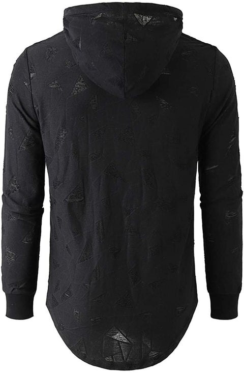 KLIEGOU Men's Hipster Hip Hop Hoodie Hole Tshirt 1705-2…