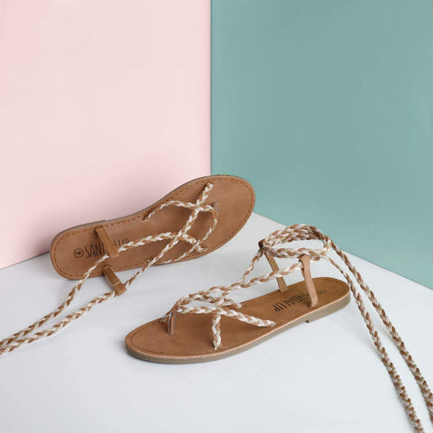 SANDALUP Women Braided Tie up Sandals