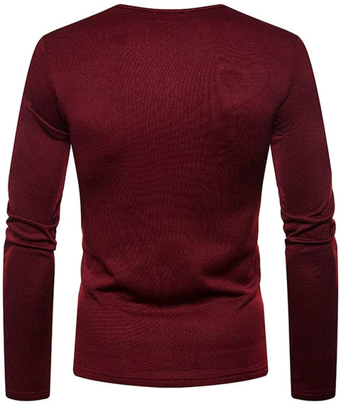 Men's Fashion V Neck Henley Shirt Winter Warm Fleece Lined Long Sleeve T-Shirt