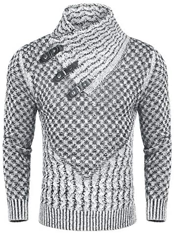 Men's Knitted Turtleneck Sweater Long Sleeve Slim Fit Designer Shawl Collar Pullover