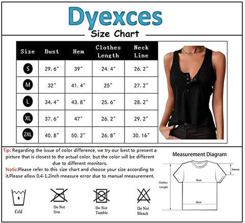 Dyexces Womens Tank Tops Scoop Neck Henley Pullover Summer Ribbed Sleeveless Button Up Cami Knit Tees Shirts