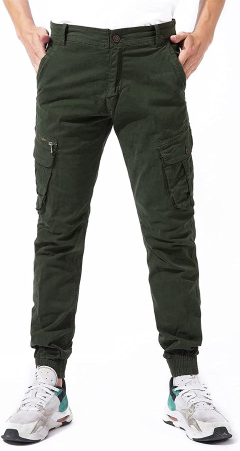 DGWZ Mens Casual Work Pants Outdoor Hiking Joggers Tapered Cotton Slim Fit Cargo Pants for Men