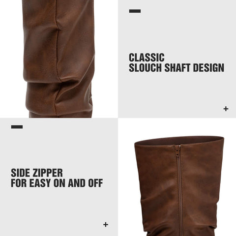 katliu Women's Slouchy Mid Calf Boots Zip up Flat Boots