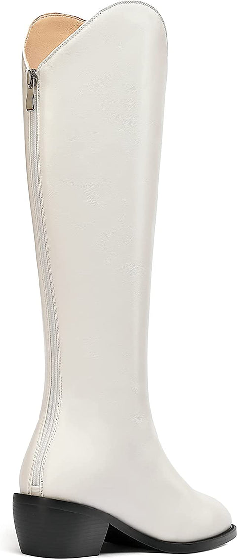 WAYDERNS Women's Matte Pointed Toe Lace Up Chunky Low Heel Knee High Knight Boots 2 Inch