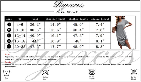 Dyexces Women's V Neck Short Sleeve Summer Dress Solid Basic T-Shirts Casual Split Maxi Dresses with Pocket